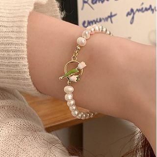 Flower Freshwater Pearl Bracelet White - One Size