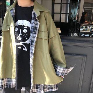 Plaid Paneled Buttoned Cargo Jacket