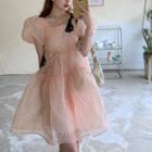 Short-sleeve Mesh Mini A-line Dress / Body Chain