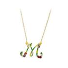 Fashion And Elegant Plated Gold Enamel M-shaped Flower Necklace With Cubic Zirconia Golden - One Size