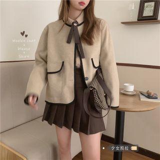 Contrast Trim Jacket / Shirt / Pleated Mini A-line Skirt