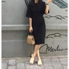 Open Back Elbow Sleeve T-shirt Dress