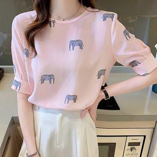 Short-sleeve Elephant Print Blouse