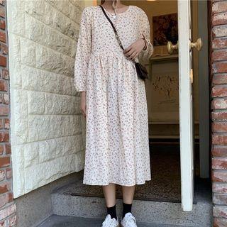 Long-sleeve Heart Print Midi Dress As Shown In Figure - One Size