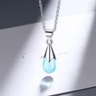 Faux Crystal Pendant Necklace Silver & Light Blue - One Size
