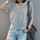 Short-sleeve Stripe Cotton T-shirt