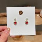 Heart Rhinestone Alloy Dangle Earring 1 Pair - S925 Silver Needle Earring - Gold Trim - Red - One Size