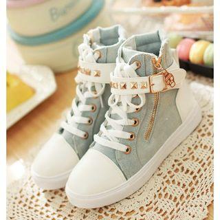 Buckled High-top Canvas Sneakers
