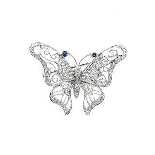 18k Rose Gold Butterfly Design Brooch Set With Diamond, Colorstone One Size