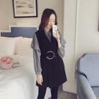 Set: Ruffle Trim Blouse + Tie-waist Open Front Vest