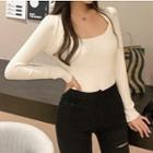 Long-sleeve Square Neck Knit Top
