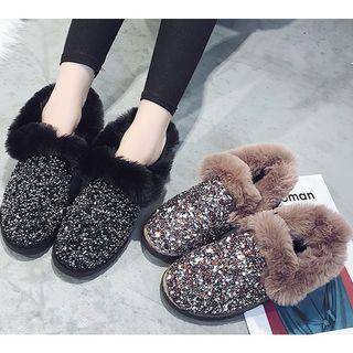 Furry Trim Sequined Snow Boots
