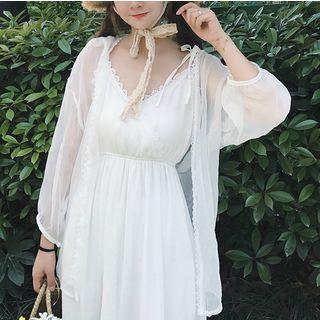 Plain Sheer Light Jacket / Spaghetti Strap Dress / Set