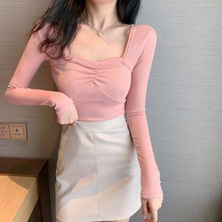 Square-neck Slim-cut Long-sleeve Top