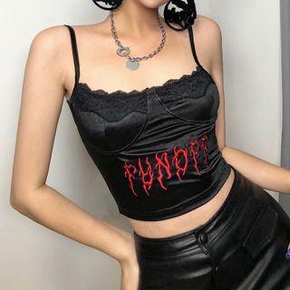 Lace Panel Embroidered Cropped Camisole Top
