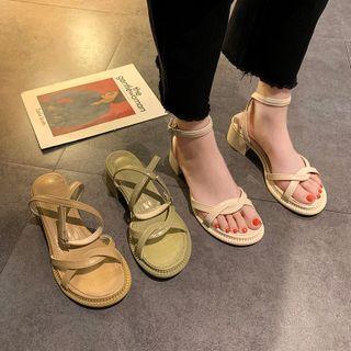 Chunky Heel Ankle Strap Faux-leather Sandals