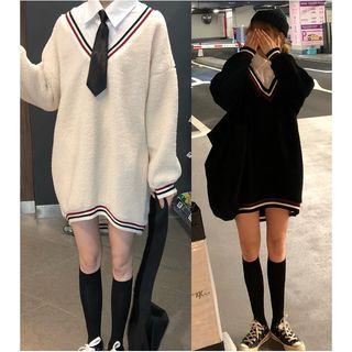 V-neck Long Pullover / Plain Shirt