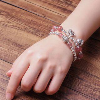 Lotus Faux Crystal Bead Alloy Bracelet Sl0639 - Silver - One Size