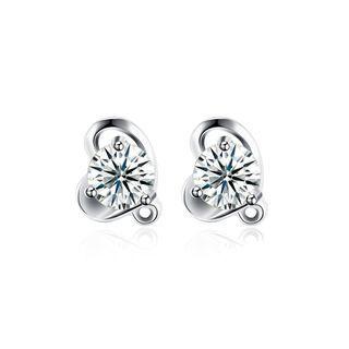 925 Sterling Silver Simple Mini Elegant Exquisite Heart Shape Earrings And Ear Studs With Cubic Zircon Silver - One Size