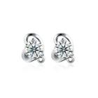 925 Sterling Silver Simple Mini Elegant Exquisite Heart Shape Earrings And Ear Studs With Cubic Zircon Silver - One Size