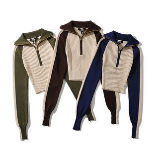 Turtleneck Half-zip Two-tone Sweater