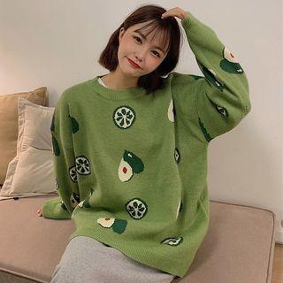 Fruit Patterned Round Neck Sweater