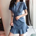 Short-sleeve Zip Placket A-line Mini Dress