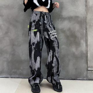 Elastic Waist Wide Leg Tie-dyed Jeans