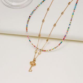 Key Pendant Layered Necklace X761-3 - Gold - One Size