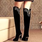 Chunky Heel Embroidery Over-the-knee Boots
