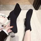 Knit Chunky Heel Short Boots