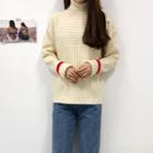 Turtleneck Contrast Trim Sweater Almond - One Size