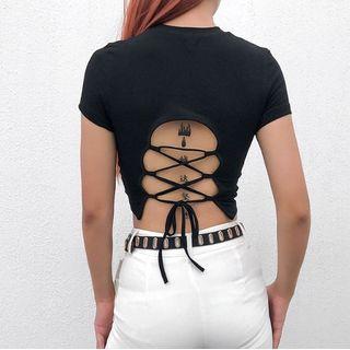 Lace-up Short-sleeve Cropped Top