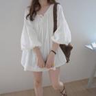 Lantern-sleeve Medium Maxi Shirt Dress White - One Size