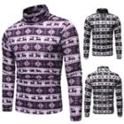 Mock-turtleneck Long-sleeve Deer Print T-shirt
