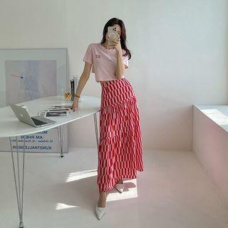 Flared Square-patterned Maxi Skirt