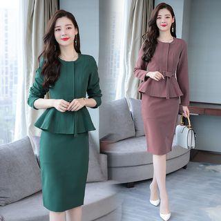 Set: Long-sleeve Ruffle Top + Pencil Skirt
