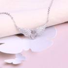 925 Sterling Silver Rhinestone Wings Pendant Necklace Silver - One Size