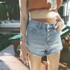 Button-front Washed Denim Shorts