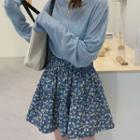Oversize Long-sleeve T-shirt / Flower Print Mini A-line Skirt