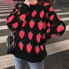 Strawberry Print Loose Sweater As Shown In Figure - One Size