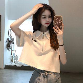 Lapel Lettering Short-sleeve Top