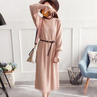 Turtleneck Long-sleeve Midi Knit Dress
