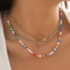Bead Layered Alloy Necklace Gold - One Size