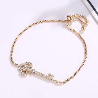 Rhinestone Key Bracelet 01 - 10195 - Gold - One Size
