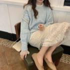 Cable Knit Sweater / Lace Midi Tiered Skirt / Long-sleeve Top