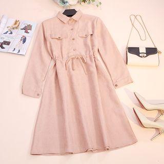 Long-sleeve Corduroy A-line Cargo Dress