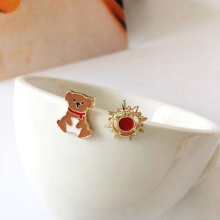 Bear & Sun Asymmetrical Alloy Earring