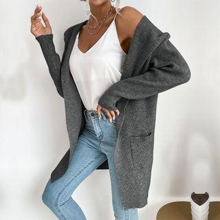 Plain Long Sleeve Hooded Cardigan