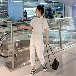 Short-sleeve Crop Wide Leg Jumpsuit